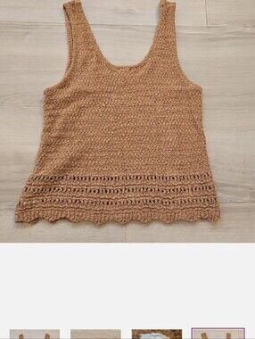 Anna Women's Brown Knit Crochet Tank Top 100% Cotton Size Medium